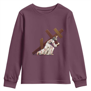 Orthodox Easter Jesus Is Carrying The Orthodox Cross Youth Sweatshirt TS11 Maroon Print Your Wear