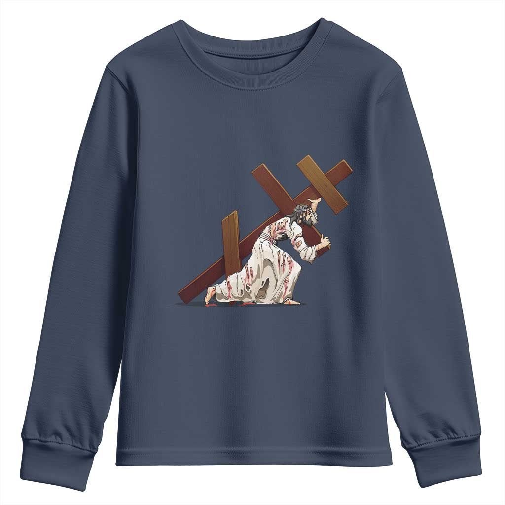 Orthodox Easter Jesus Is Carrying The Orthodox Cross Youth Sweatshirt TS11 Navy Print Your Wear