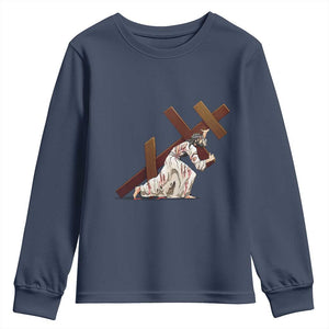 Orthodox Easter Jesus Is Carrying The Orthodox Cross Youth Sweatshirt TS11 Navy Print Your Wear