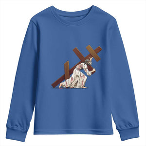 Orthodox Easter Jesus Is Carrying The Orthodox Cross Youth Sweatshirt TS11 Royal Blue Print Your Wear