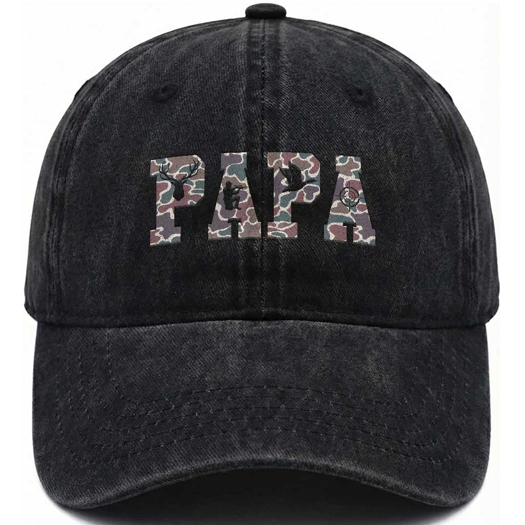 Funny Papa Hunting Washed Cotton Baseball Cap Deer Hunter Father's Day Camouflage Flag TS11 Print Your Wear