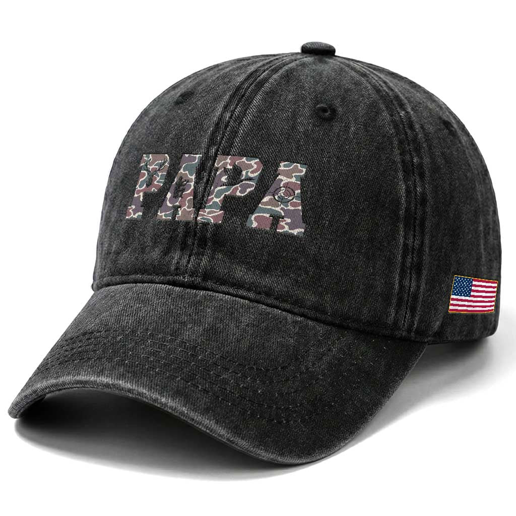 Funny Papa Hunting Washed Cotton Baseball Cap Deer Hunter Father's Day Camouflage Flag TS11 Print Your Wear