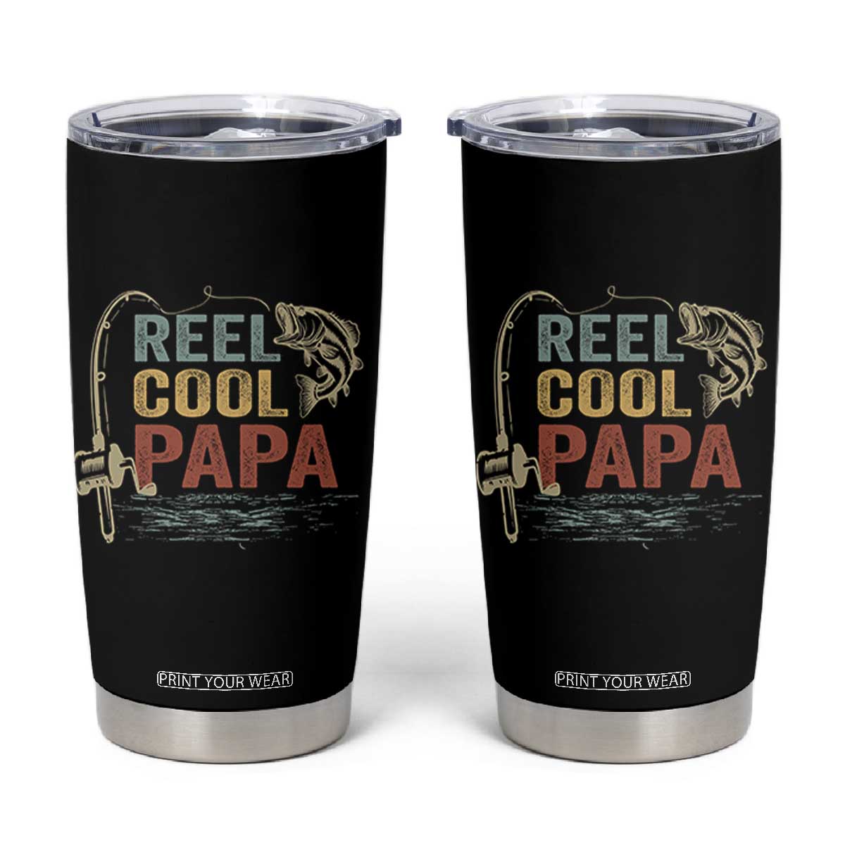 Funny Reel Cool Papa Tumbler Cup Fishing Dad Fisherman Father's Day TS11 Black Print Your Wear
