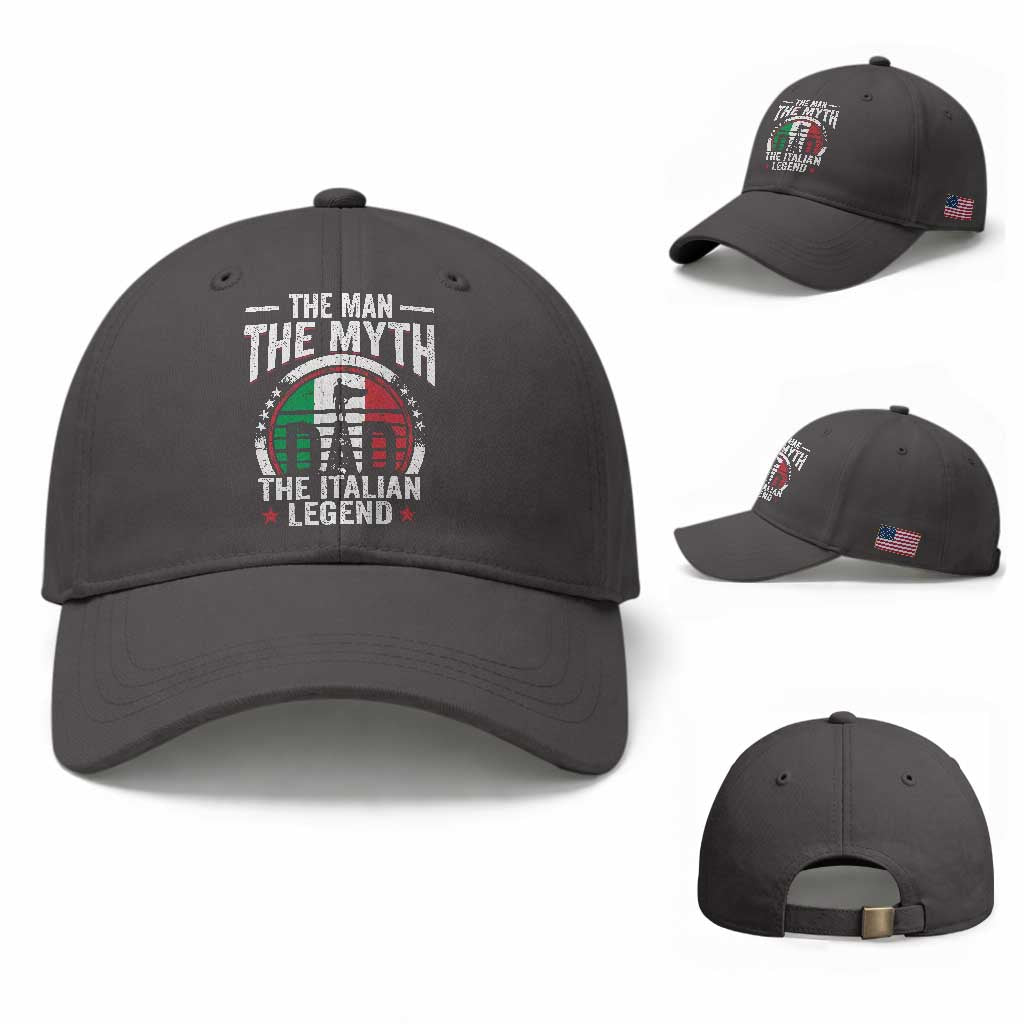 Funny Italian Dad Baseball Cap The Man The Myth The Italian Legend TS11 Baseball Cap Universal Fit Dark Gray Print Your Wear