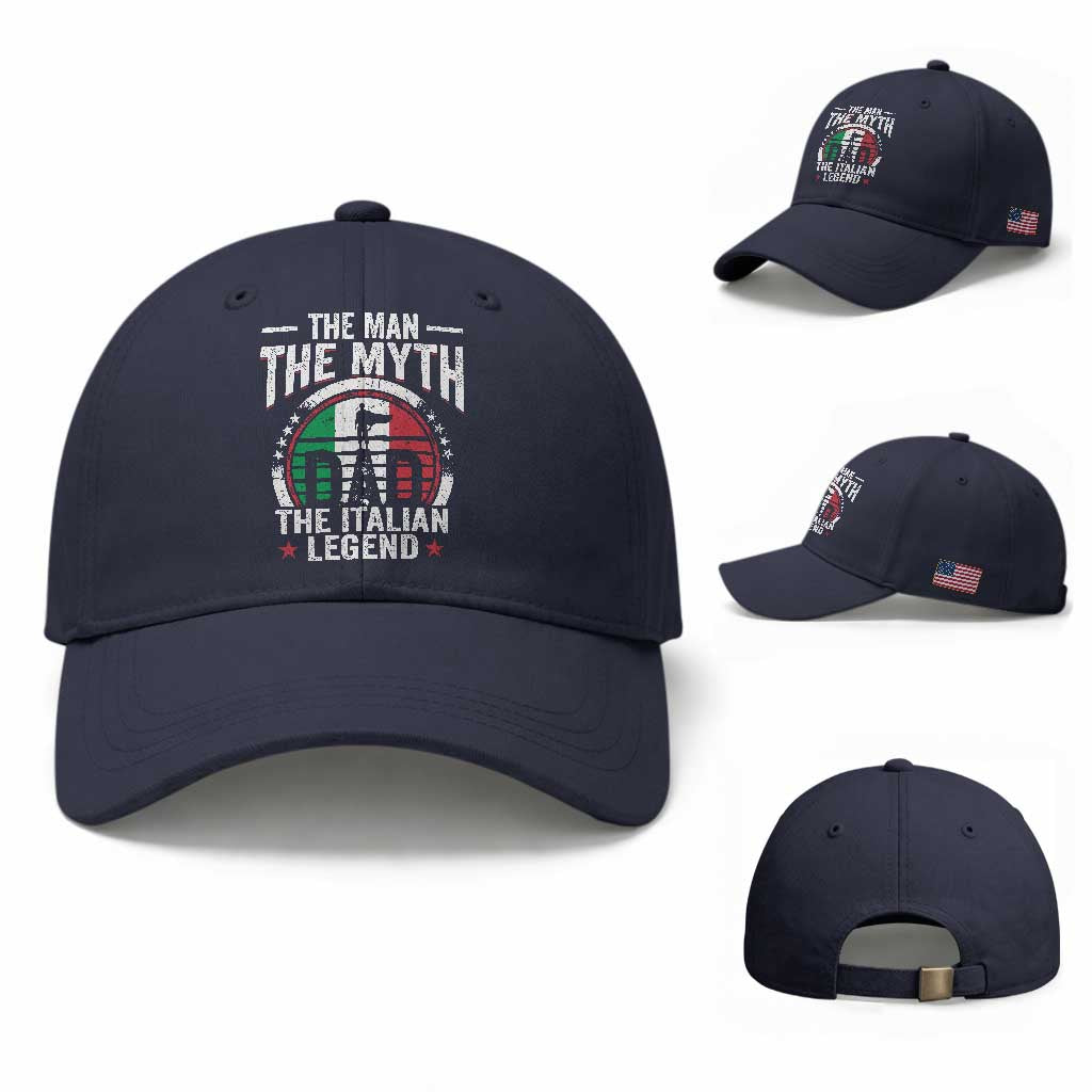 Funny Italian Dad Baseball Cap The Man The Myth The Italian Legend TS11 Baseball Cap Universal Fit Navy Print Your Wear