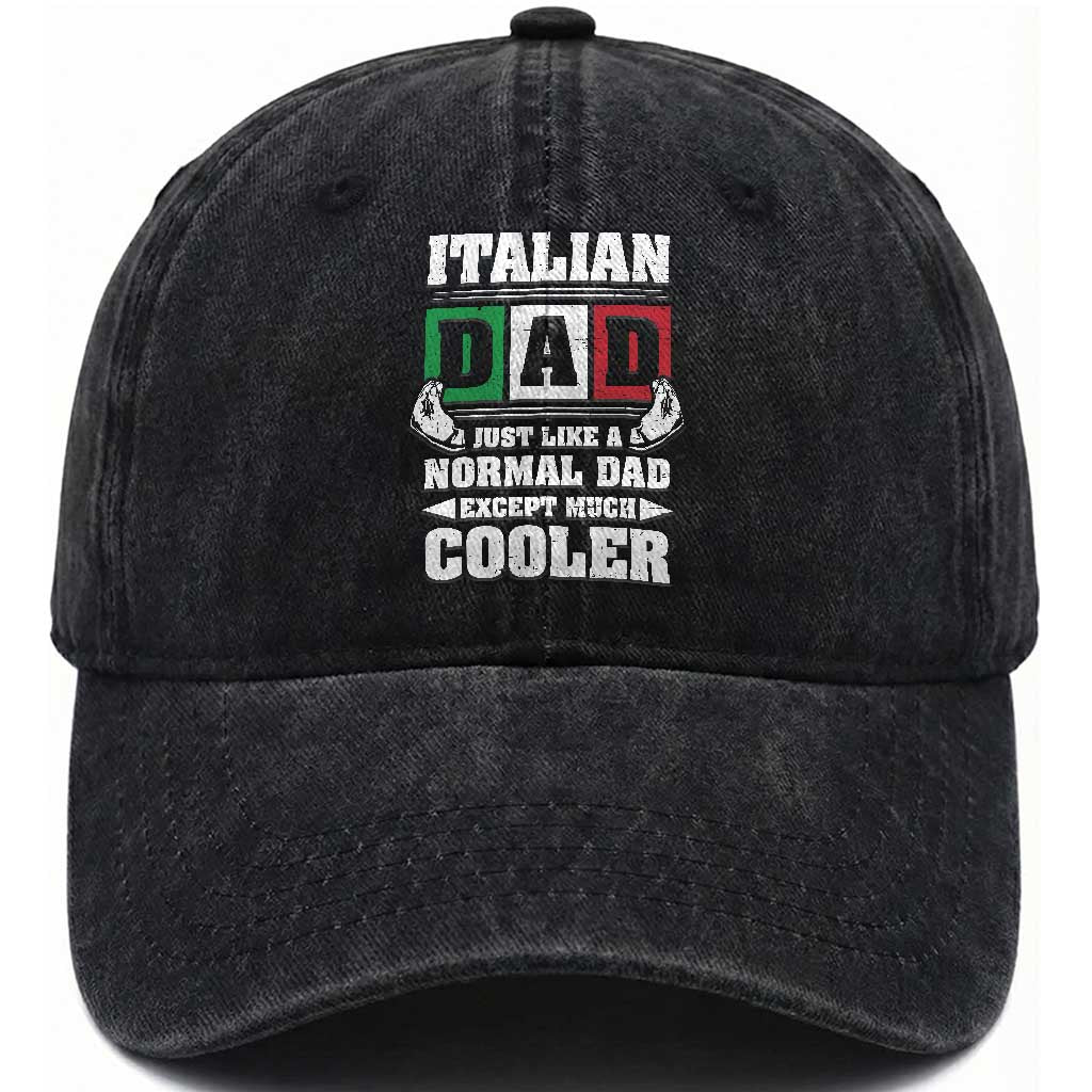 Funny Italian Dad Just Like A Normal Dad Except Much Cooler Washed Cotton Baseball Cap Pinched Fingers Father's Day TS11 Print Your Wear