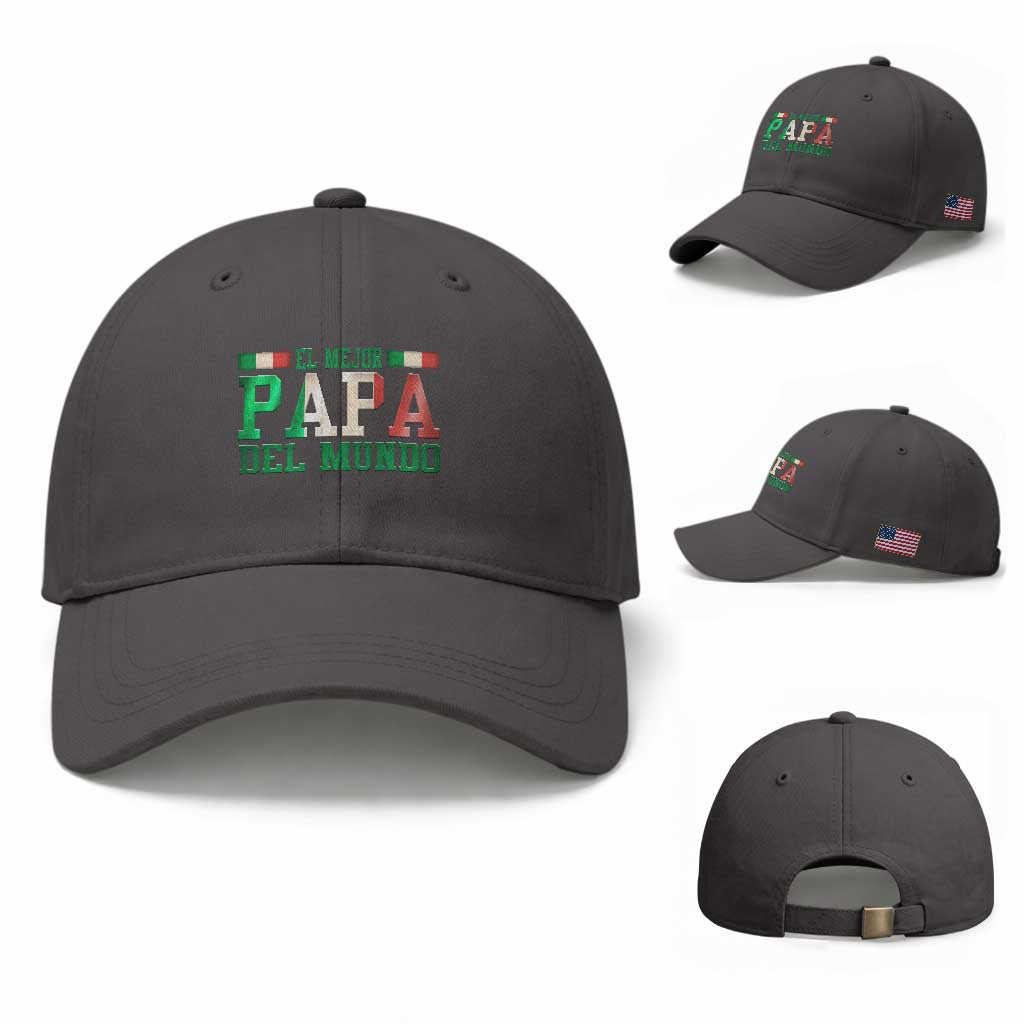 Funny El Mejor Papa Del Mundo Baseball Cap Mexican Father TS11 Baseball Cap Universal Fit Dark Gray Print Your Wear