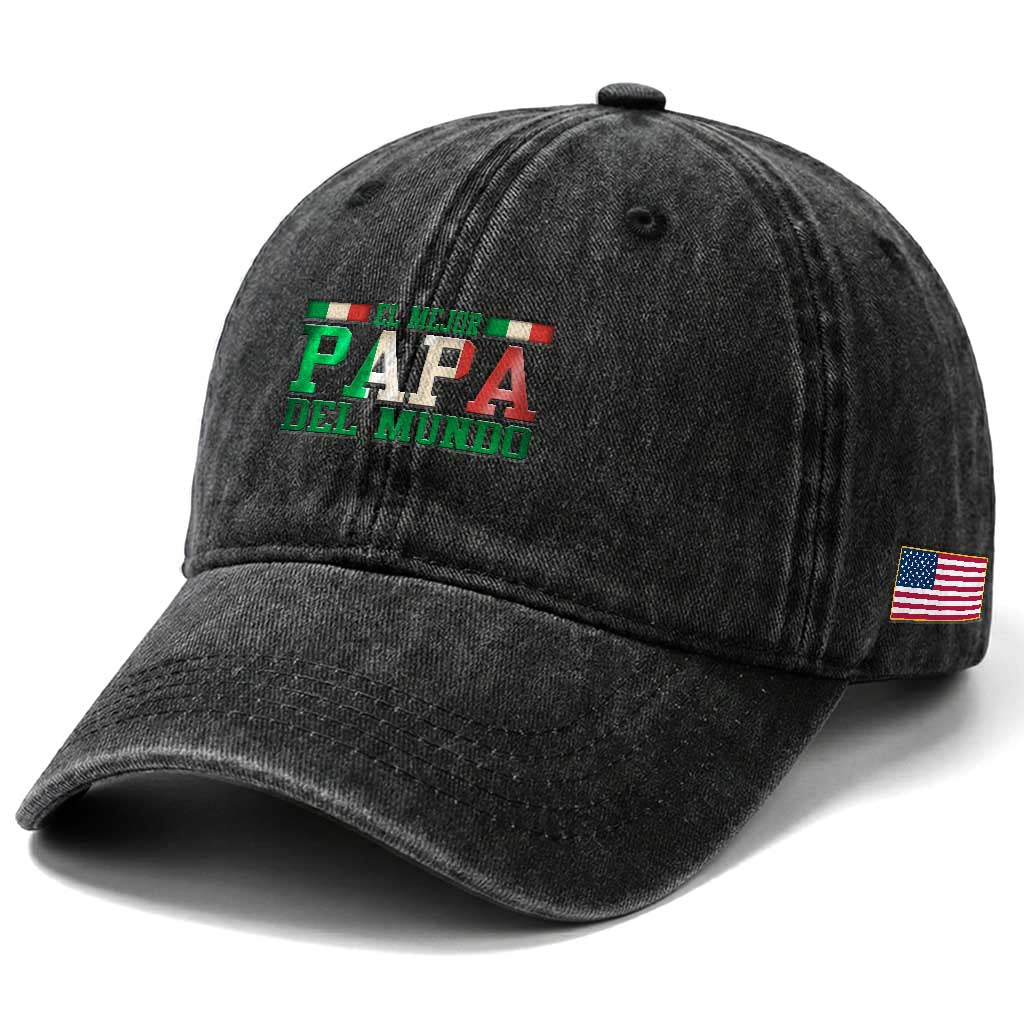 Funny El Mejor Papa Del Mundo Washed Cotton Baseball Cap Mexican Father TS11 Print Your Wear