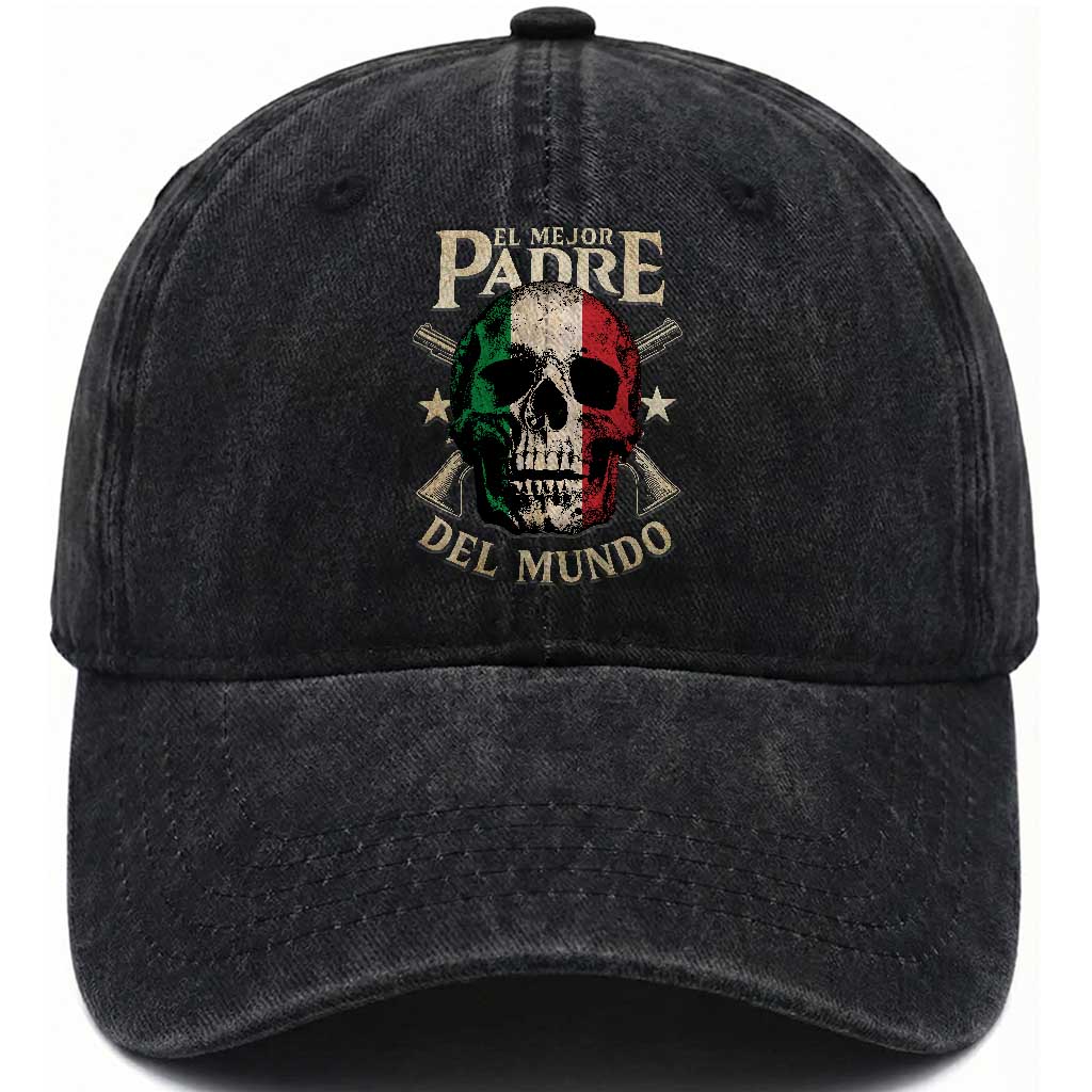 Funny Italian Dad Washed Cotton Baseball Cap El Mejor Padre Del Mundo Skull Fathers Day TS11 Print Your Wear