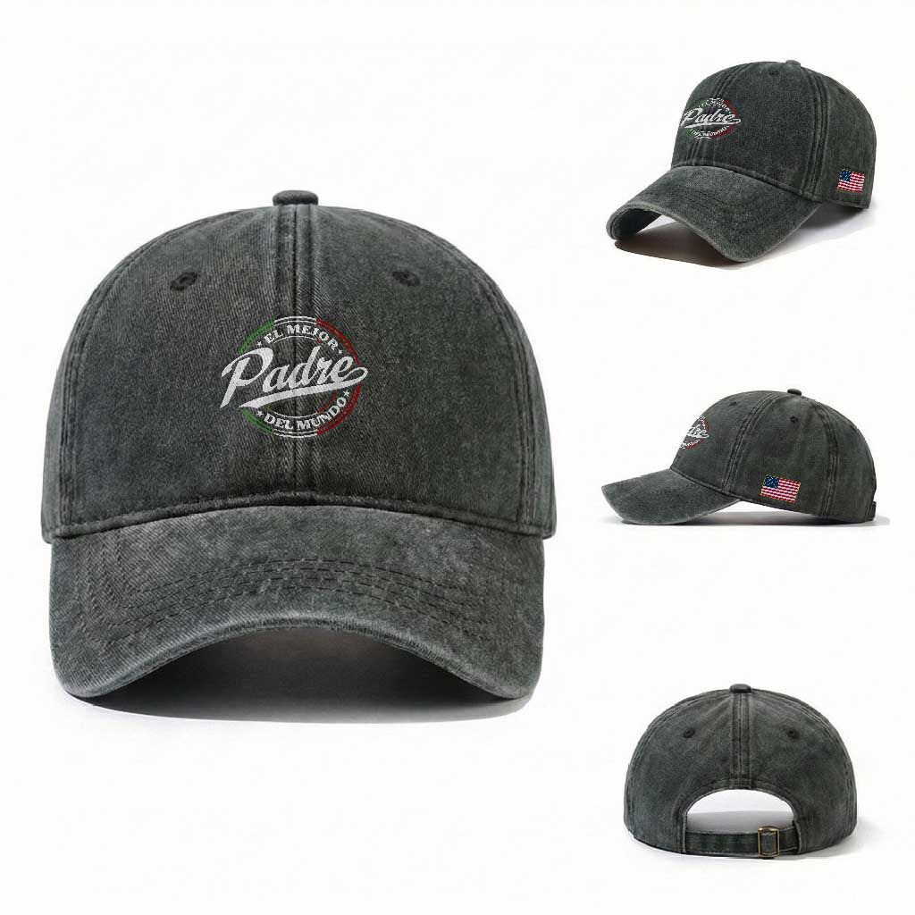 Funny Italian Dad Washed Cotton Baseball Cap El Mejor Padre Del Mundo Father's Day TS11 Washed Cap Universal Fit Dark Green Print Your Wear