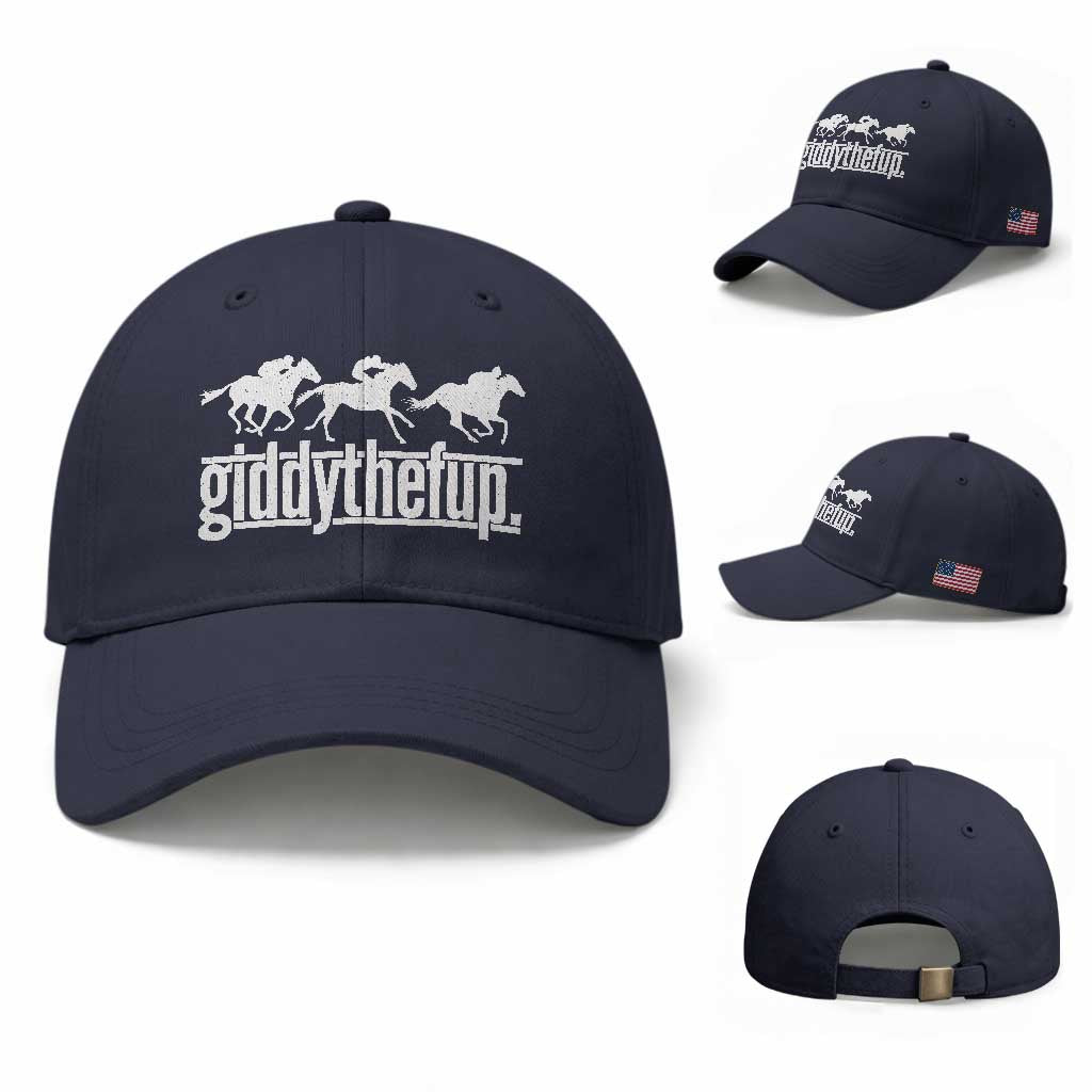 Funny Giddythefup Derby Day Baseball Cap Vintage Giddy Up Horse Racing TS11 Baseball Cap Universal Fit Navy Print Your Wear