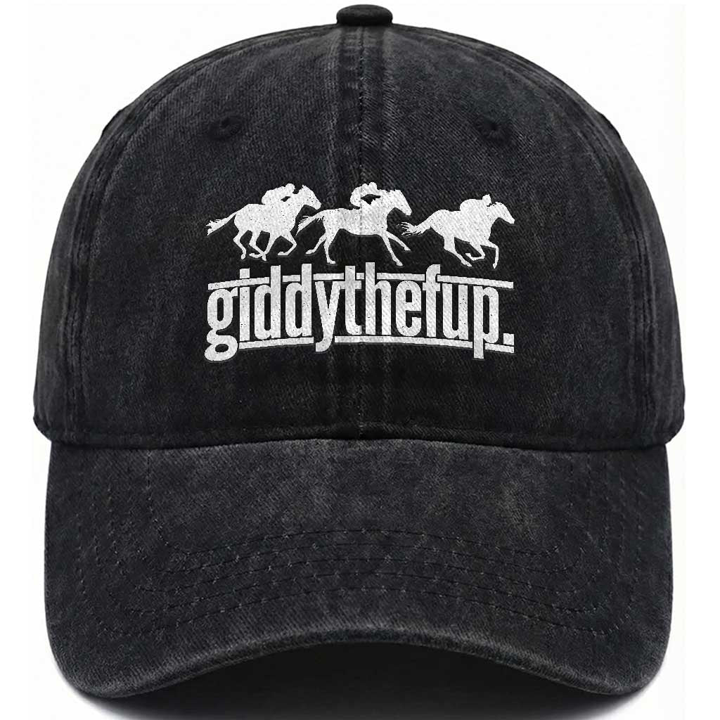 Funny Giddythefup Derby Day Washed Cotton Baseball Cap Vintage Giddy Up Horse Racing TS11 Print Your Wear