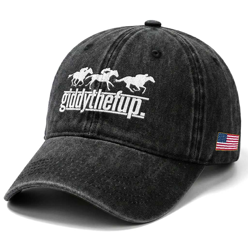 Funny Giddythefup Derby Day Washed Cotton Baseball Cap Vintage Giddy Up Horse Racing TS11 Print Your Wear