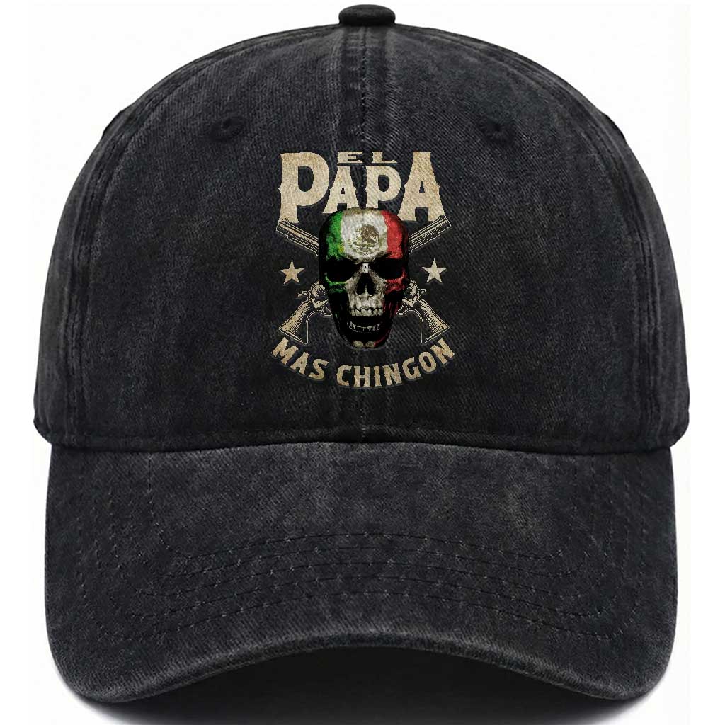 Funny Mexican Dad Washed Cotton Baseball Cap El Papa Mas Chingon Vintage Mexico Skull TS11 Print Your Wear