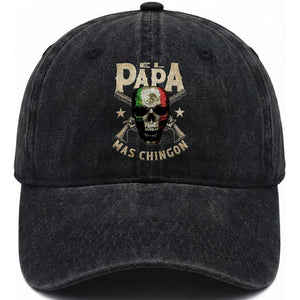Funny Mexican Dad Washed Cotton Baseball Cap El Papa Mas Chingon Vintage Mexico Skull TS11 Print Your Wear
