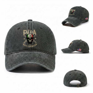 Funny Mexican Dad Washed Cotton Baseball Cap El Papa Mas Chingon Vintage Mexico Skull TS11 Washed Cap Universal Fit Dark Green Print Your Wear