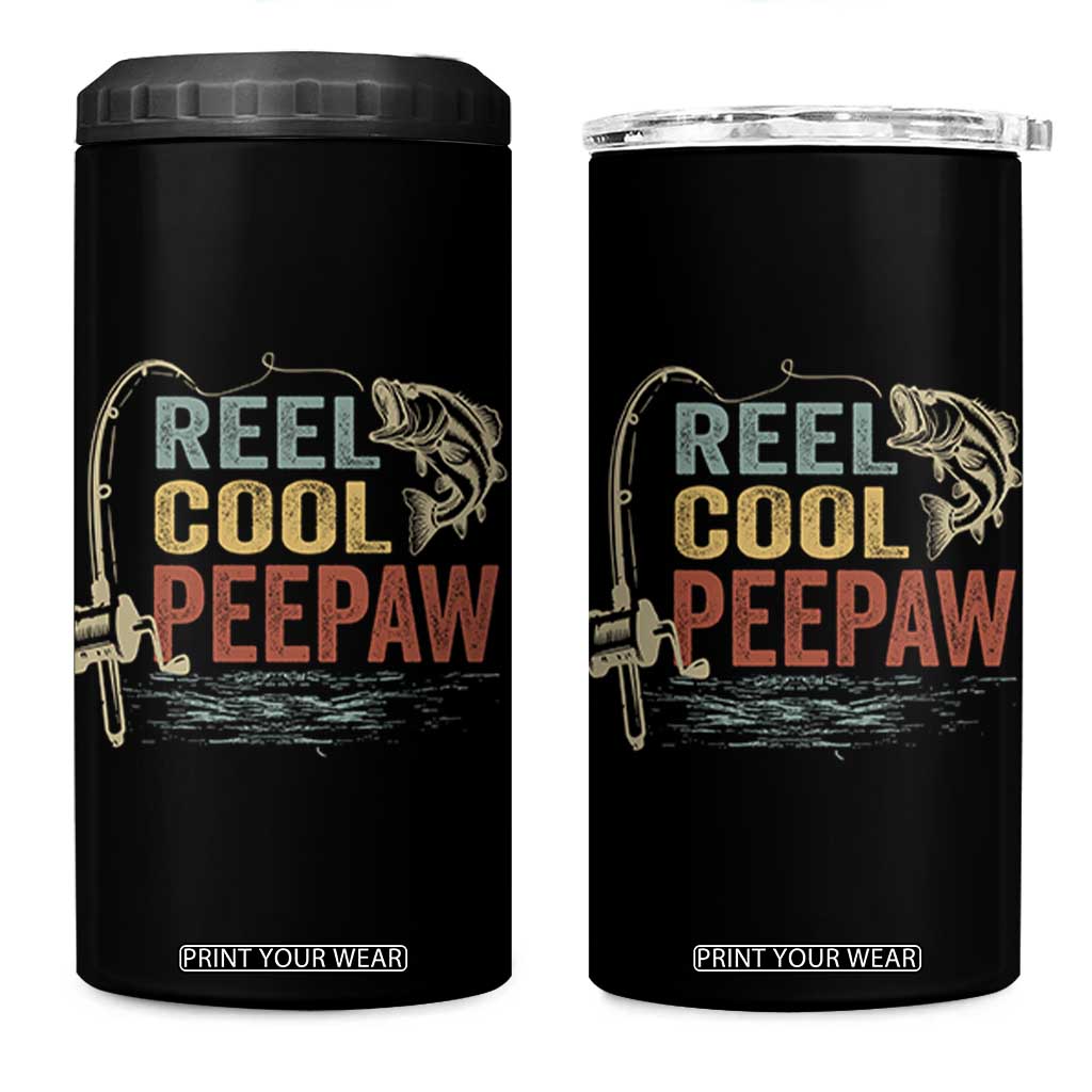 Funny Reel Cool Peepaw 4 in 1 Can Cooler Tumbler Fishing Grandpa Fisherman Father's Day TS11 One Size: 16 oz Black Print Your Wear