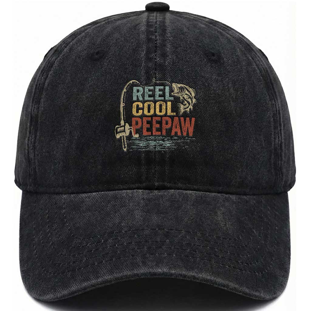 Funny Reel Cool Peepaw Washed Cotton Baseball Cap Fishing Grandpa Fisherman Father's Day TS11 Print Your Wear