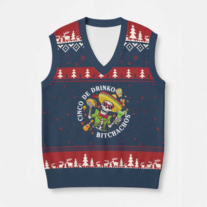 Cinco De Drinko Bitchachos V-Neck Knit Sweater Vest Funny Cinco De Mayo Drinking Mexican Fiesta TS11 Navy Red Print Your Wear