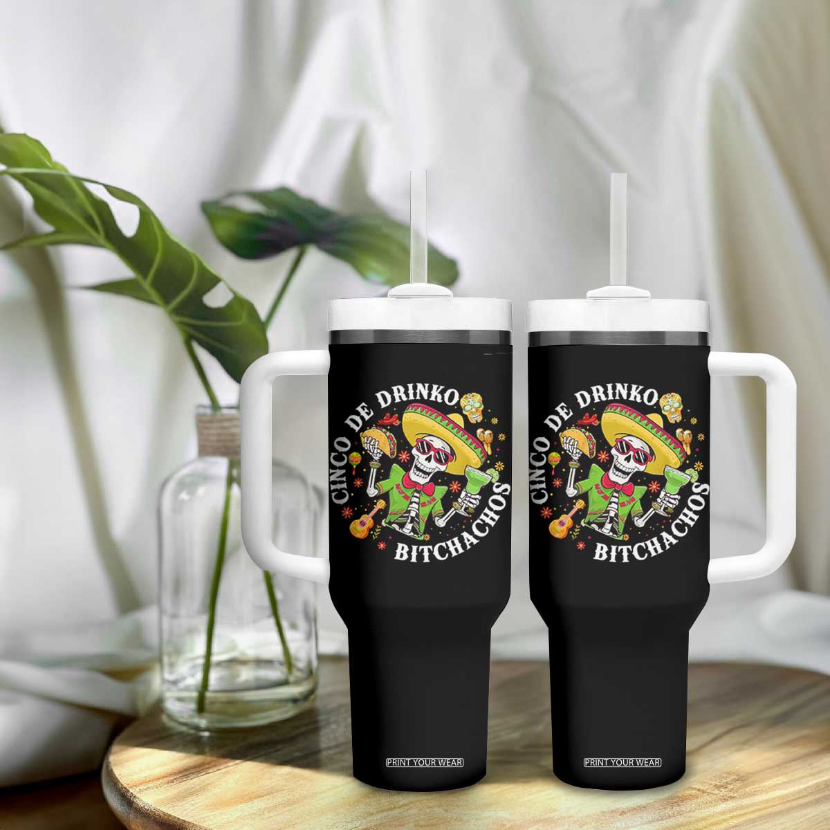 Cinco De Drinko Bitchachos Tumbler With Handle Funny Cinco De Mayo Drinking Mexican Fiesta TS11 Print Your Wear