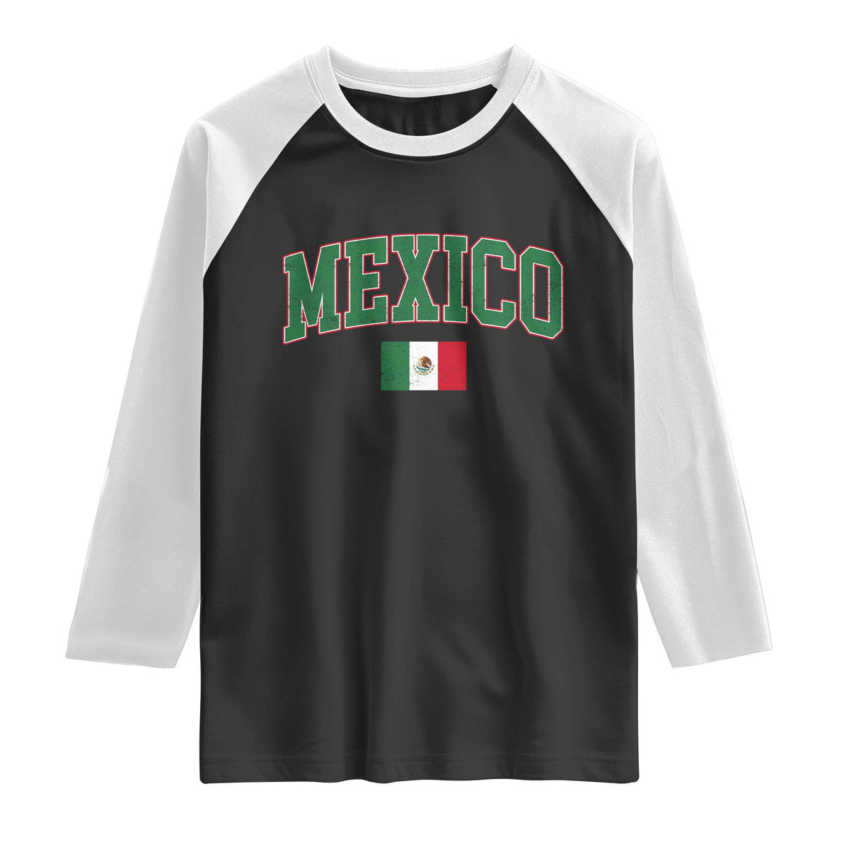 Mexico Flag Vintage Mexican Pride Heritage Raglan Shirt TS11 Black White Print Your Wear