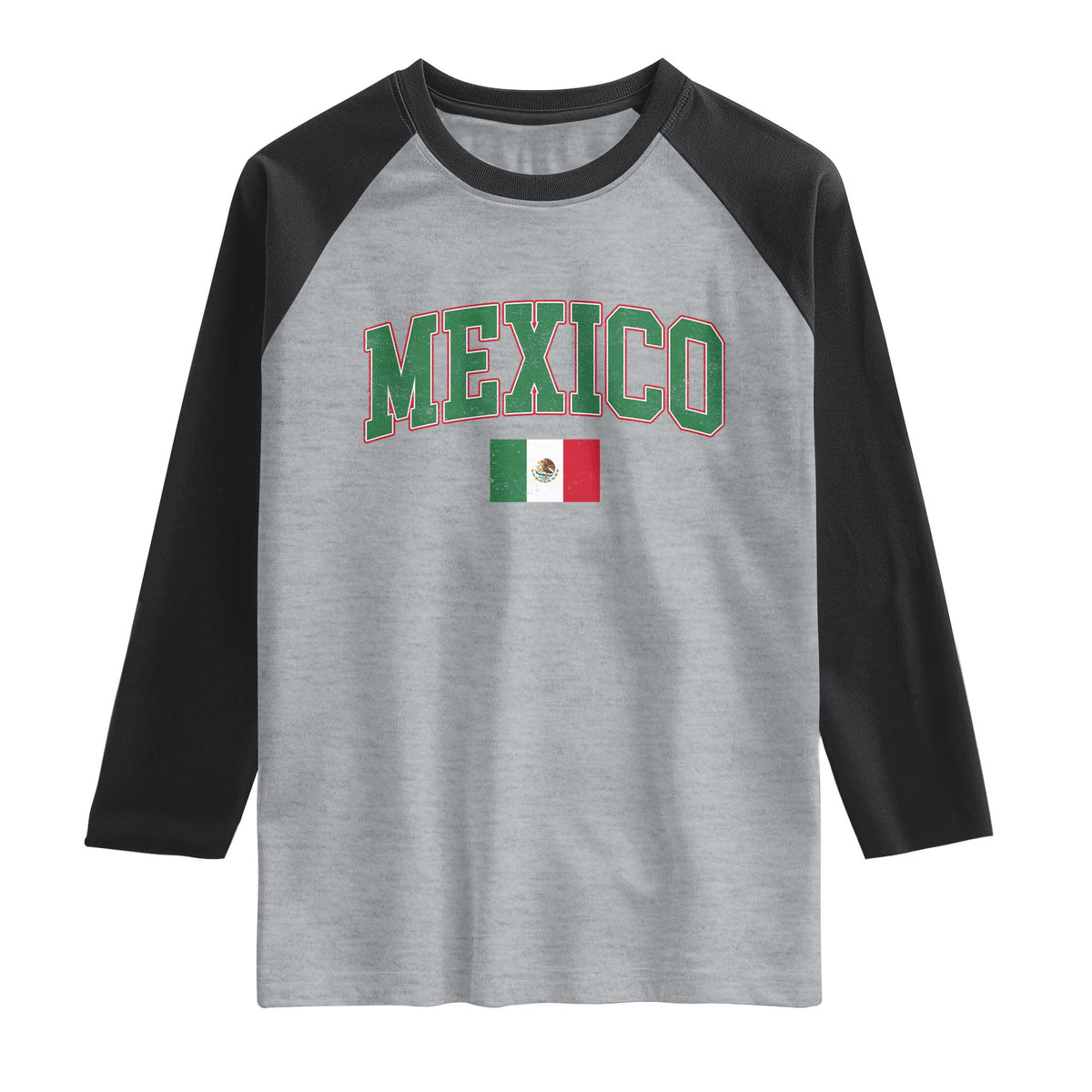 Mexico Flag Vintage Mexican Pride Heritage Raglan Shirt TS11 Heather Gray Black Print Your Wear
