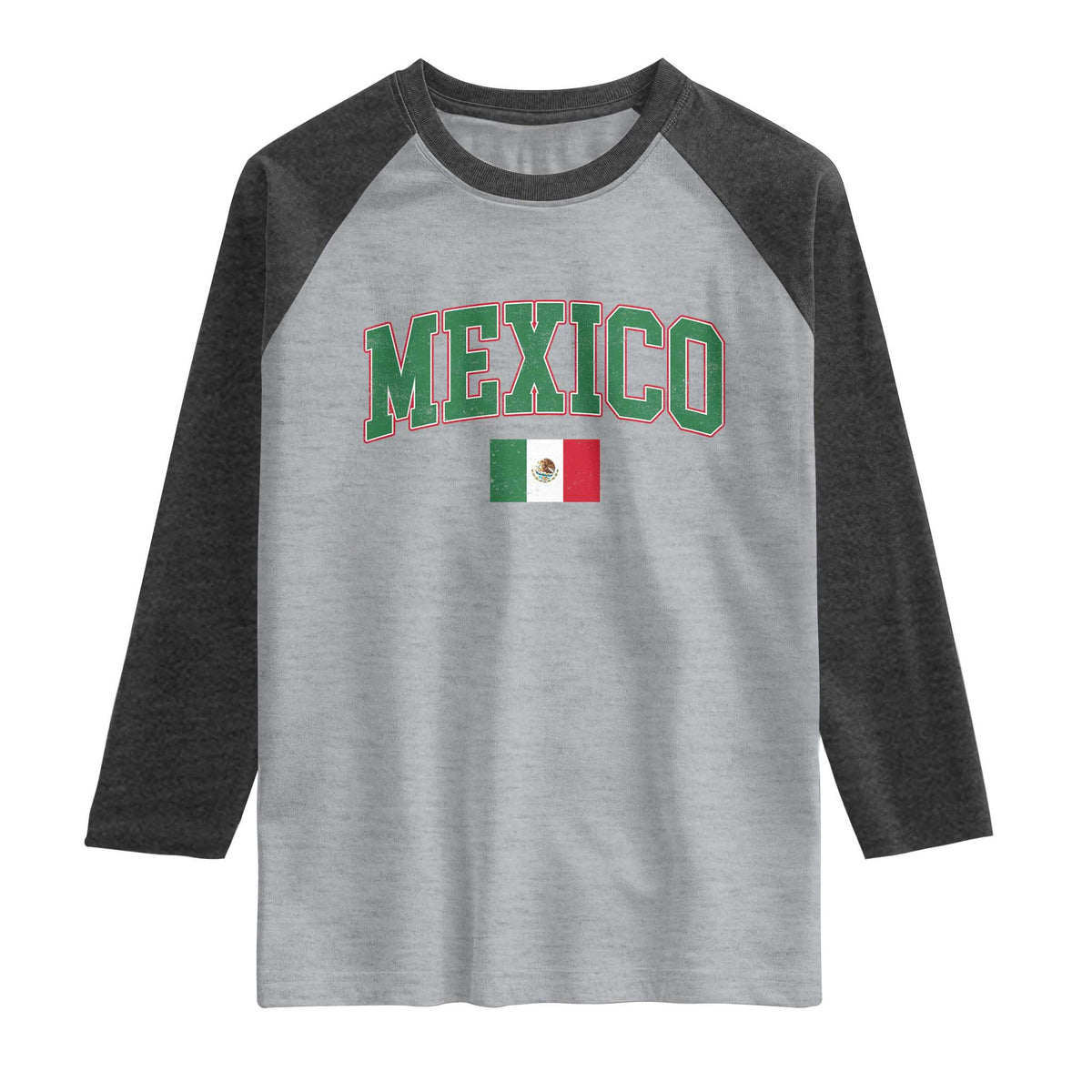 Mexico Flag Vintage Mexican Pride Heritage Raglan Shirt TS11 Heather Gray Heather Charcoal Print Your Wear