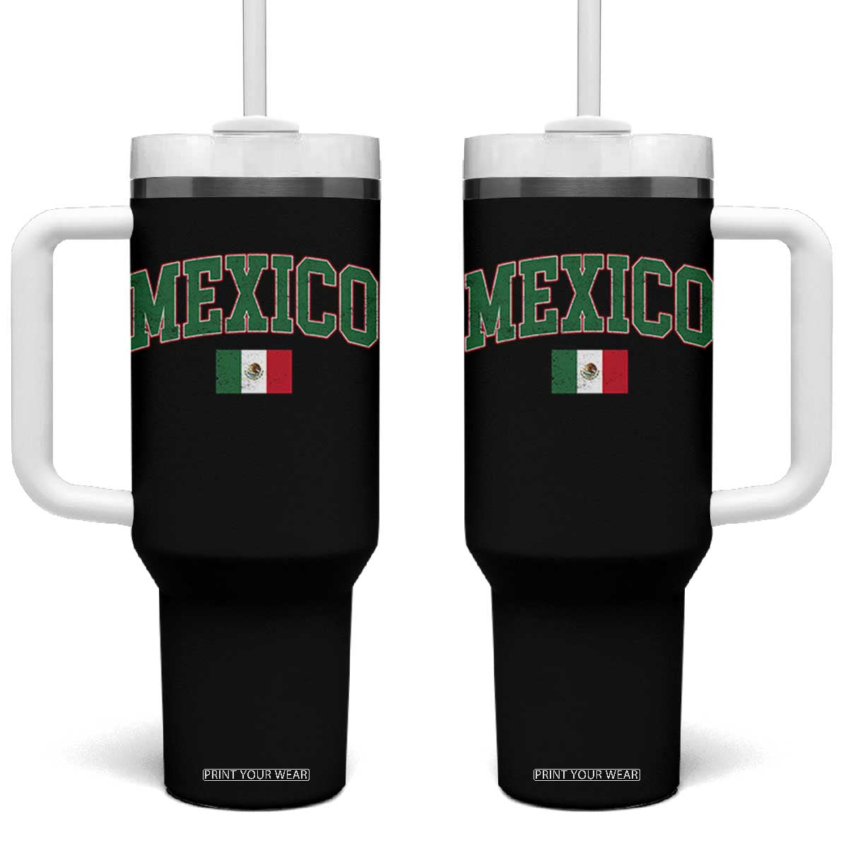 Mexico Flag Vintage Mexican Pride Heritage Tumbler With Handle TS11 One Size: 40 oz Black Print Your Wear