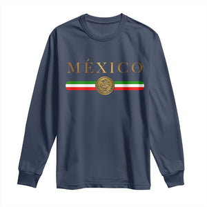 Mexican Heritage Pride Long Sleeve Shirt Mexico Vintage Flag Coat of Arms Graphic TS11 Navy Print Your Wear