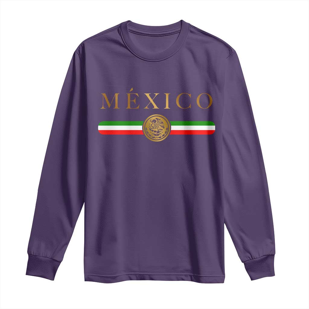Mexican Heritage Pride Long Sleeve Shirt Mexico Vintage Flag Coat of Arms Graphic TS11 Purple Print Your Wear