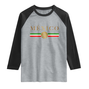 Mexican Heritage Pride Raglan Shirt Mexico Vintage Flag Coat of Arms Graphic TS11 Heather Gray Black Print Your Wear