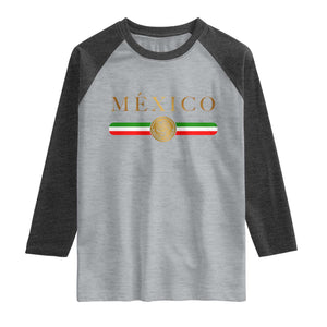 Mexican Heritage Pride Raglan Shirt Mexico Vintage Flag Coat of Arms Graphic TS11 Heather Gray Heather Charcoal Print Your Wear