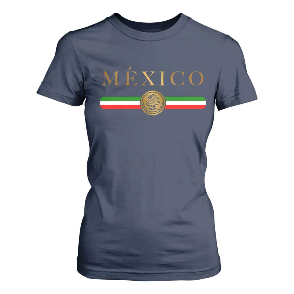 Mexican Heritage Pride T Shirt For Women Mexico Vintage Flag Coat of Arms Graphic TS11 Navy Print Your Wear