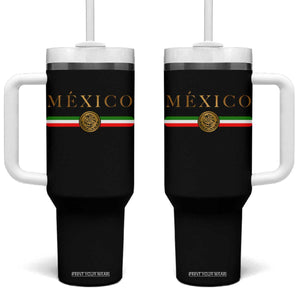 Mexican Heritage Pride Tumbler With Handle Mexico Vintage Flag Coat of Arms Graphic TS11 One Size: 40 oz Black Print Your Wear