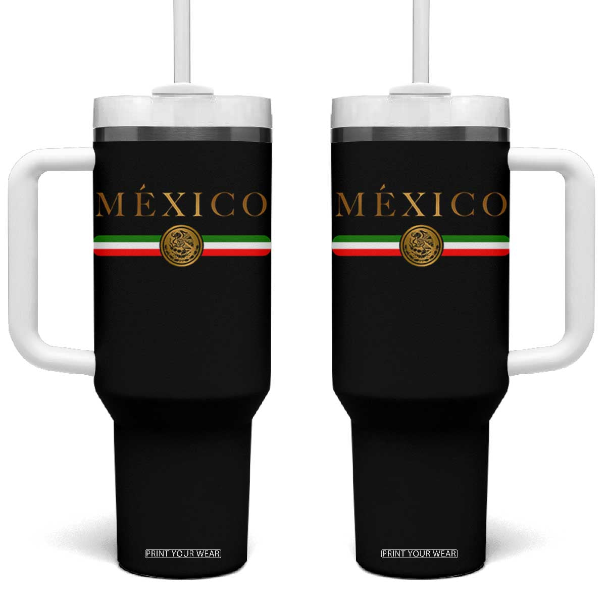 Mexican Heritage Pride Tumbler With Handle Mexico Vintage Flag Coat of Arms Graphic TS11 One Size: 40 oz Black Print Your Wear