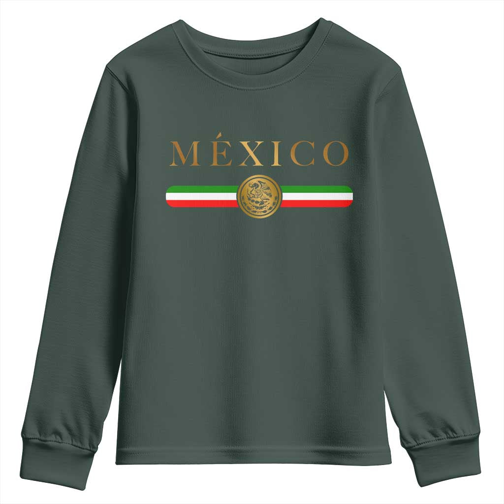Mexican Heritage Pride Youth Sweatshirt Mexico Vintage Flag Coat of Arms Graphic TS11 Dark Forest Green Print Your Wear