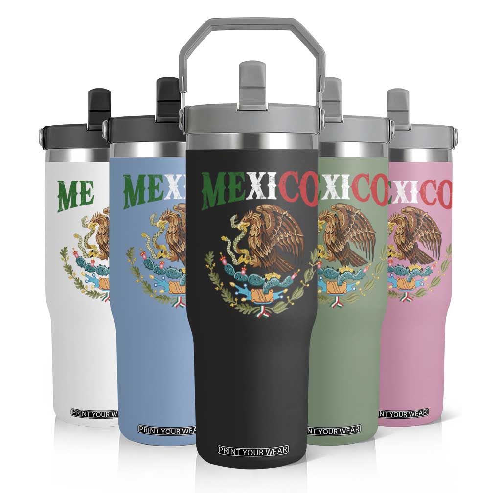 Mexican Coat Of Arms Mexico Vintage Flag Flip Straw Tumbler TS11 Print Your Wear