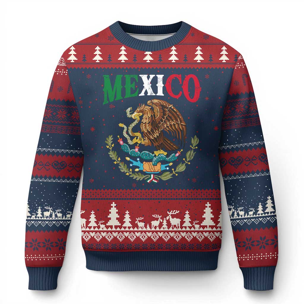Mexican Coat Of Arms Mexico Vintage Flag Ugly Christmas Sweater TS11 Navy Red Print Your Wear