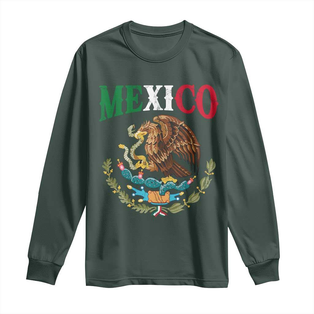 Mexican Coat Of Arms Mexico Vintage Flag Long Sleeve Shirt TS11 Dark Forest Green Print Your Wear