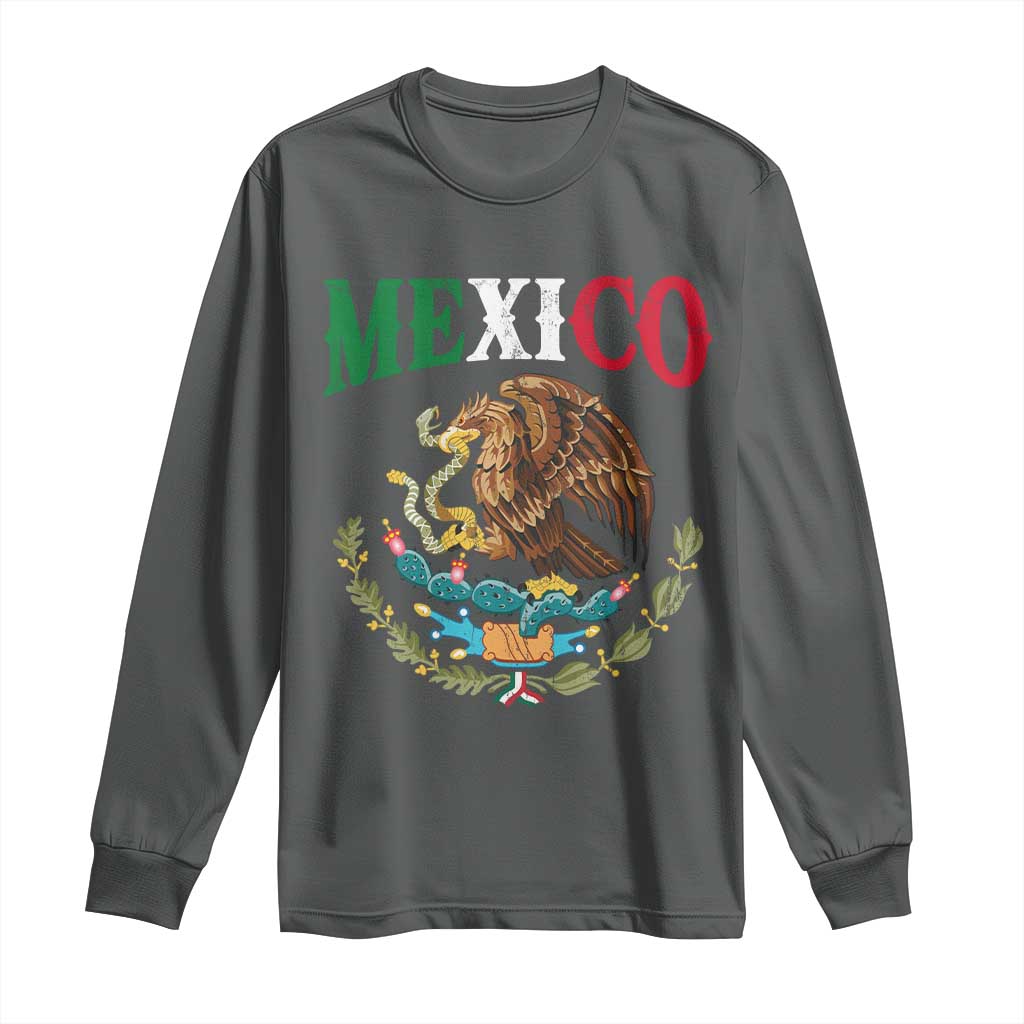 Mexican Coat Of Arms Mexico Vintage Flag Long Sleeve Shirt TS11 Dark Heather Print Your Wear