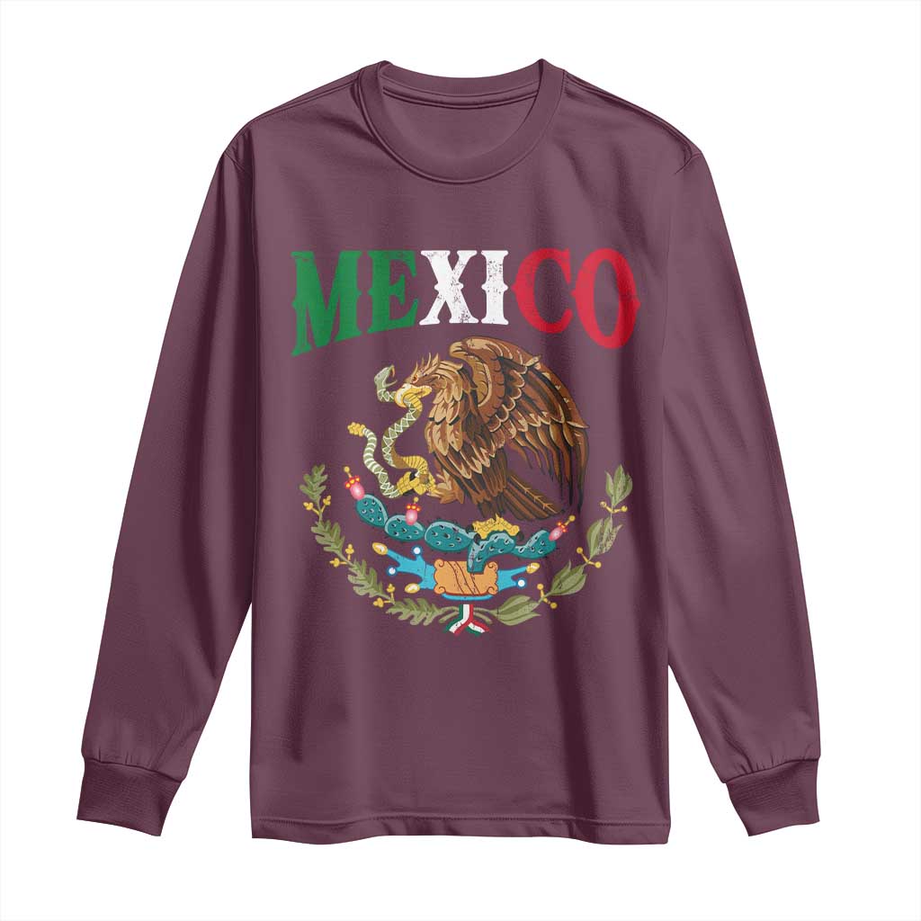 Mexican Coat Of Arms Mexico Vintage Flag Long Sleeve Shirt TS11 Maroon Print Your Wear