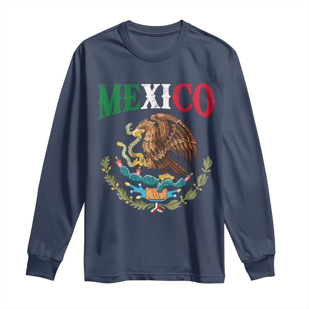 Mexican Coat Of Arms Mexico Vintage Flag Long Sleeve Shirt TS11 Navy Print Your Wear