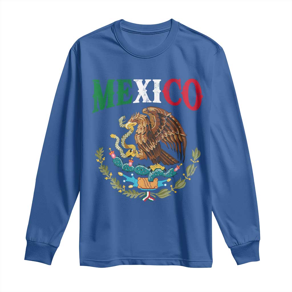 Mexican Coat Of Arms Mexico Vintage Flag Long Sleeve Shirt TS11 Royal Blue Print Your Wear