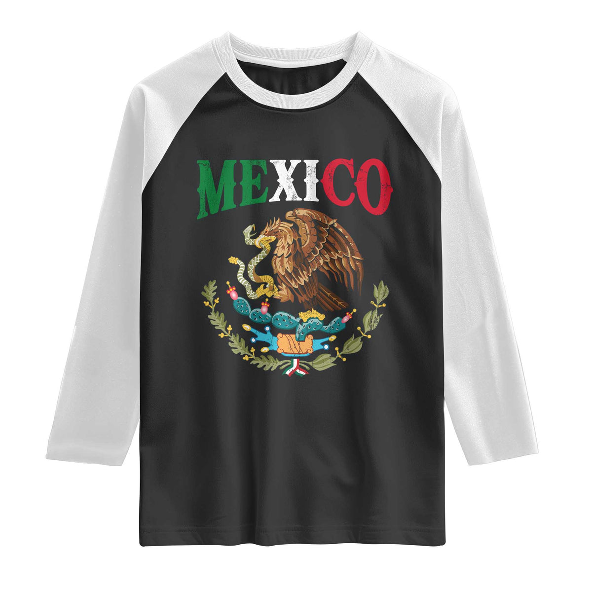Mexican Coat Of Arms Mexico Vintage Flag Raglan Shirt TS11 Black White Print Your Wear