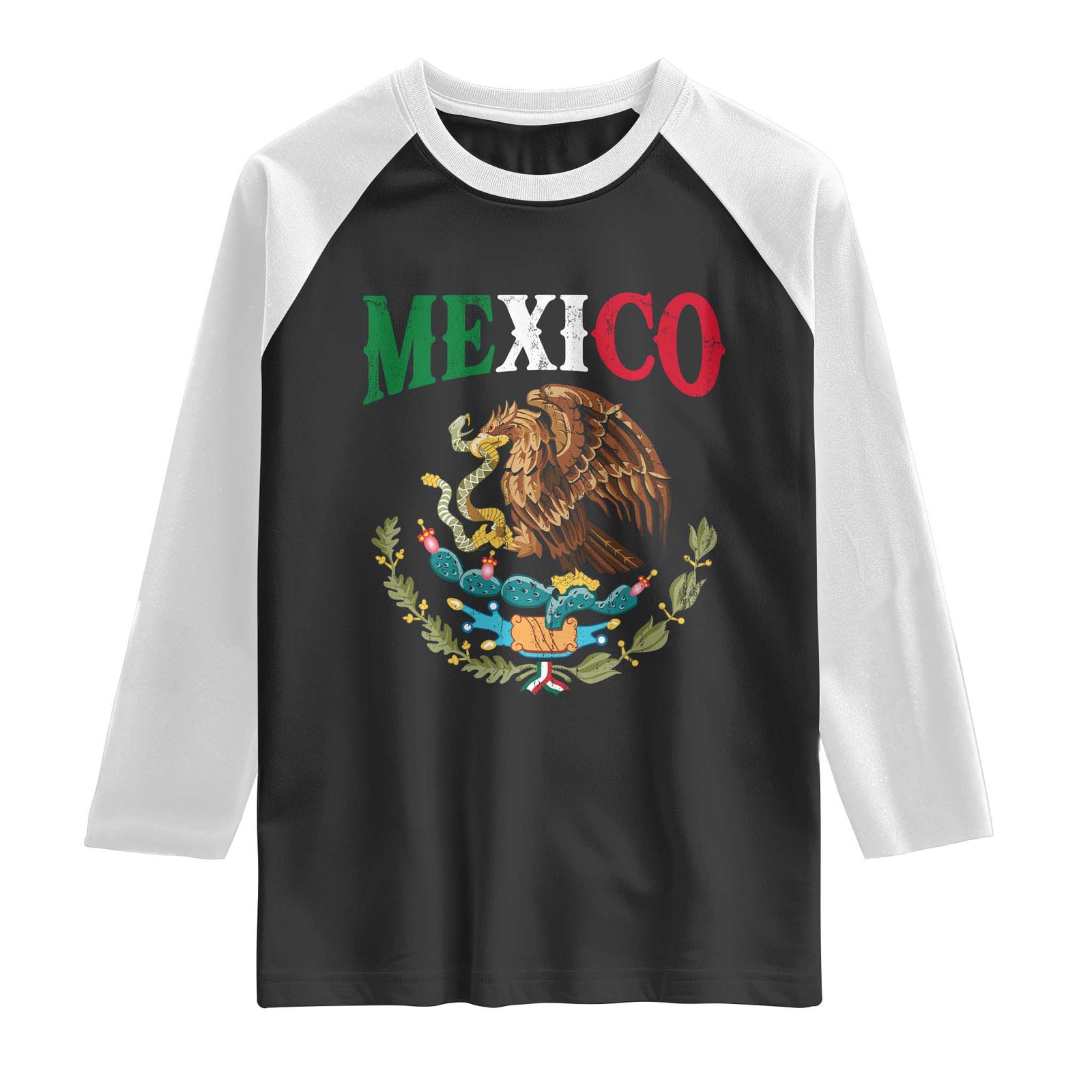 Mexican Coat Of Arms Mexico Vintage Flag Raglan Shirt TS11 Black White Print Your Wear