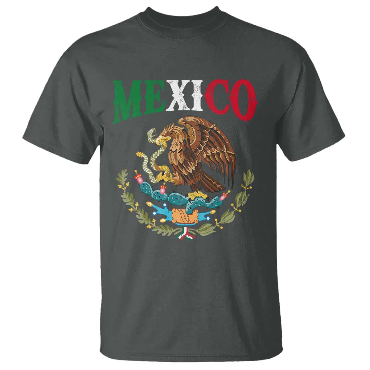 Mexican Coat Of Arms Mexico Vintage Flag T Shirt TS11 Dark Heather Print Your Wear
