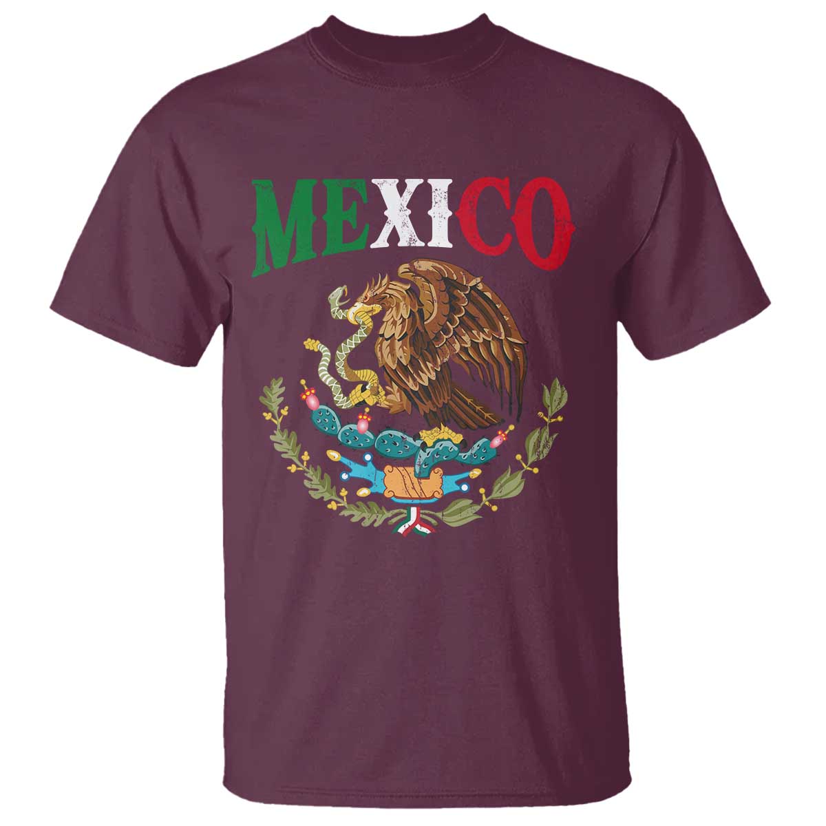 Mexican Coat Of Arms Mexico Vintage Flag T Shirt TS11 Maroon Print Your Wear