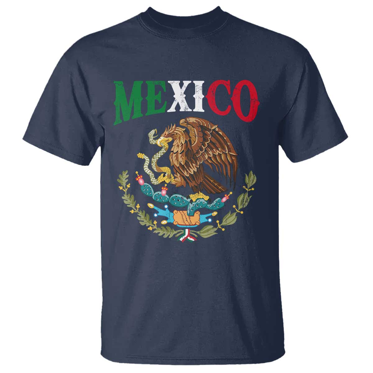 Mexican Coat Of Arms Mexico Vintage Flag T Shirt TS11 Navy Print Your Wear