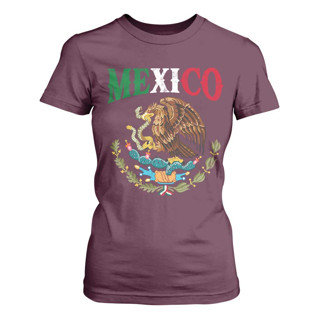 Mexican Coat Of Arms Mexico Vintage Flag T Shirt For Women TS11 Maroon Print Your Wear