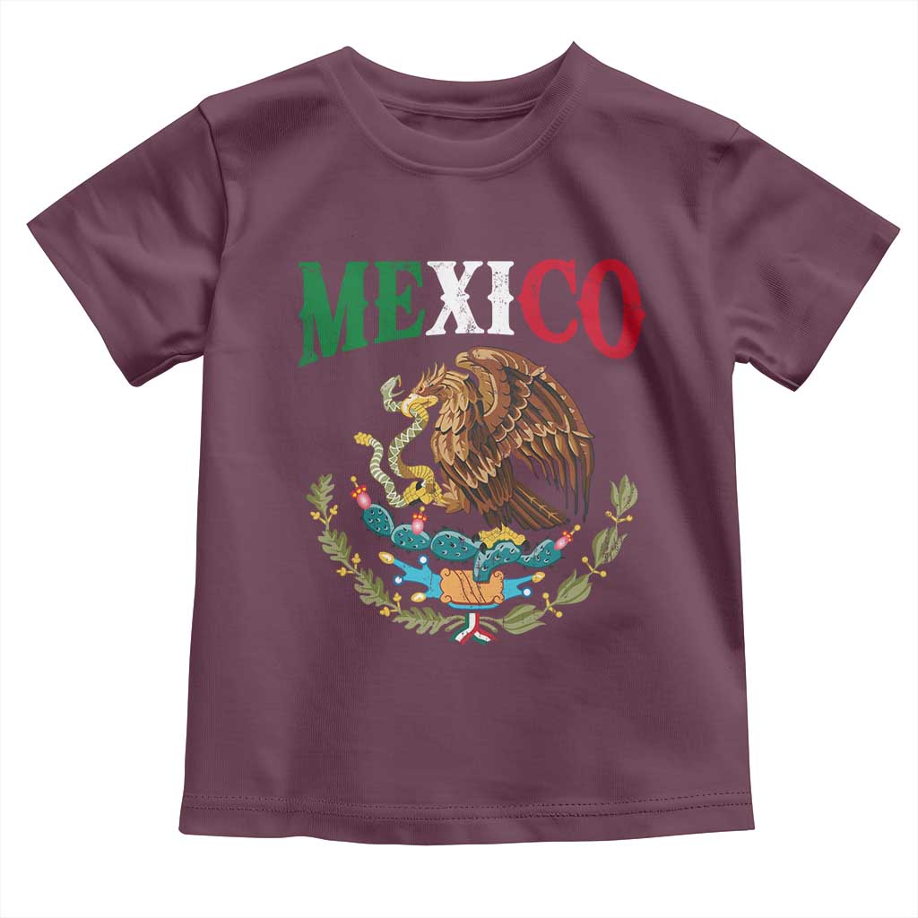 Mexican Coat Of Arms Mexico Vintage Flag Toddler T Shirt TS11 Maroon Print Your Wear
